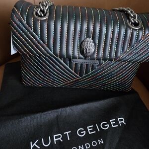 Kurt Geiger Multicolor Stitching Black Shoulder Bag,
